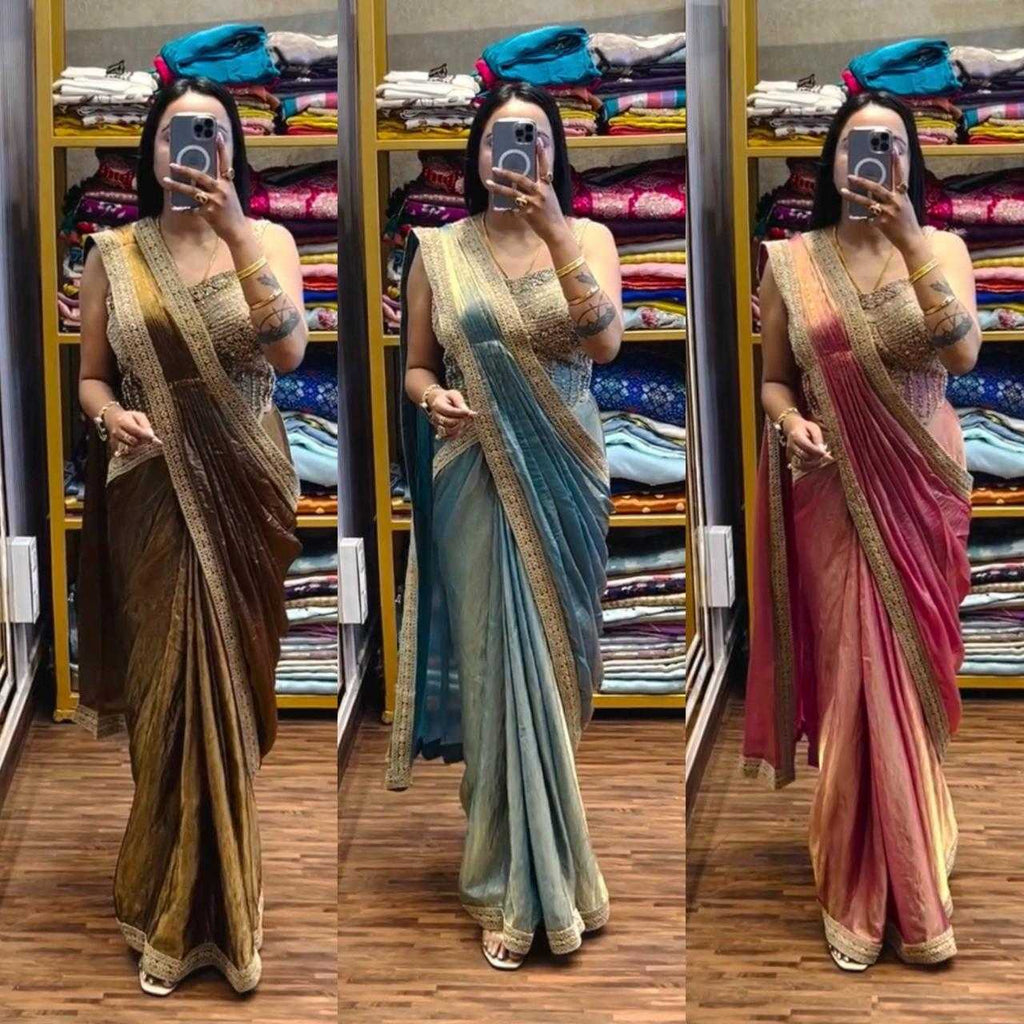 FENDY Satin   Ready To Wear  Party Wear Fancy Saree