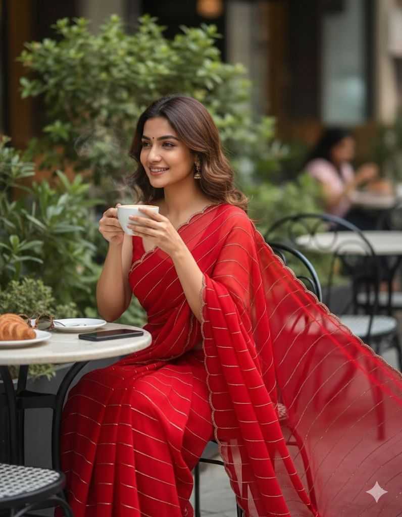 Georgette Festive Collections Party Wear  Red Saree