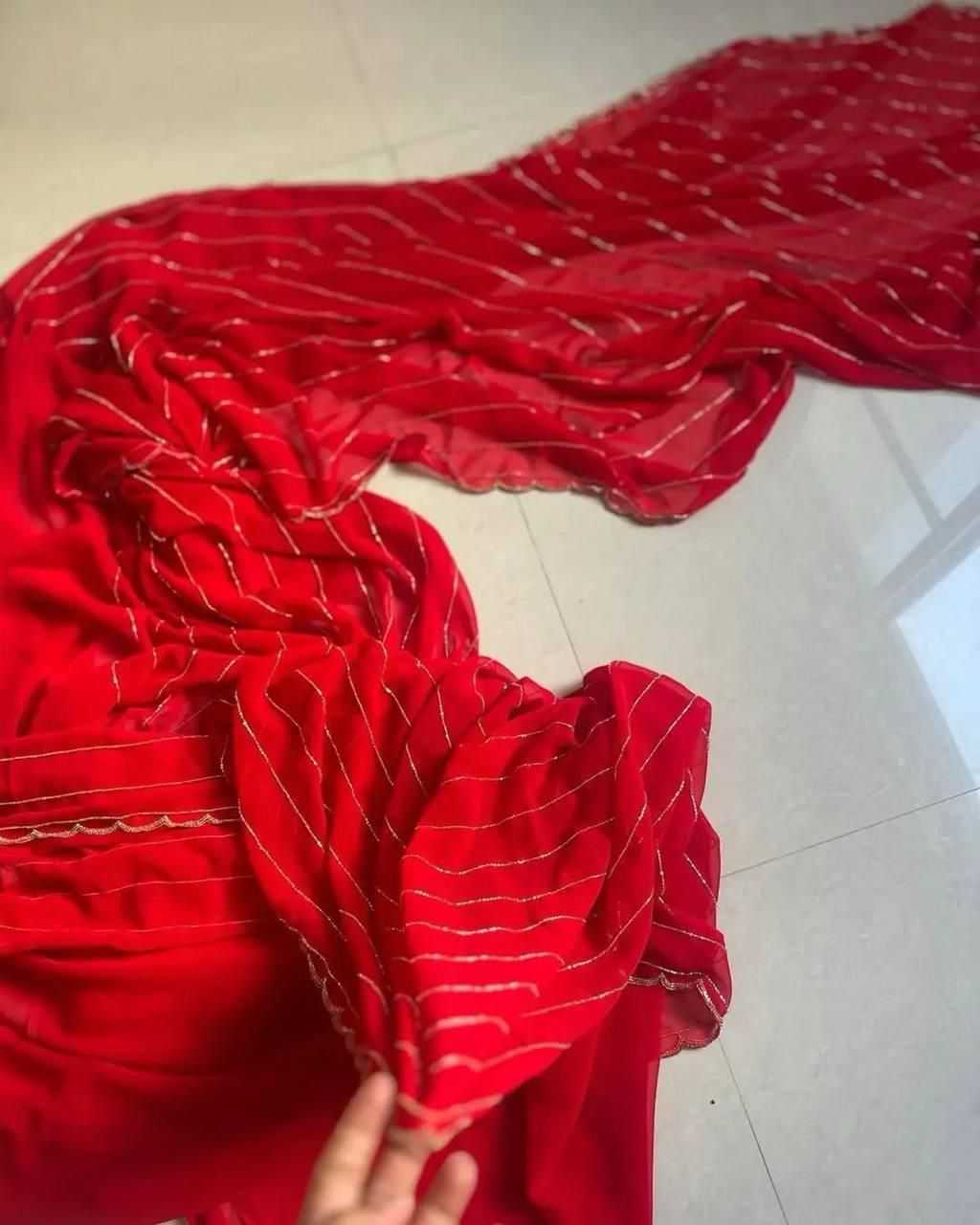 Georgette Festive Collections Party Wear  Red Saree