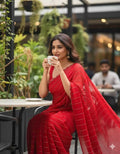 Georgette Festive Collections Party Wear  Red Saree