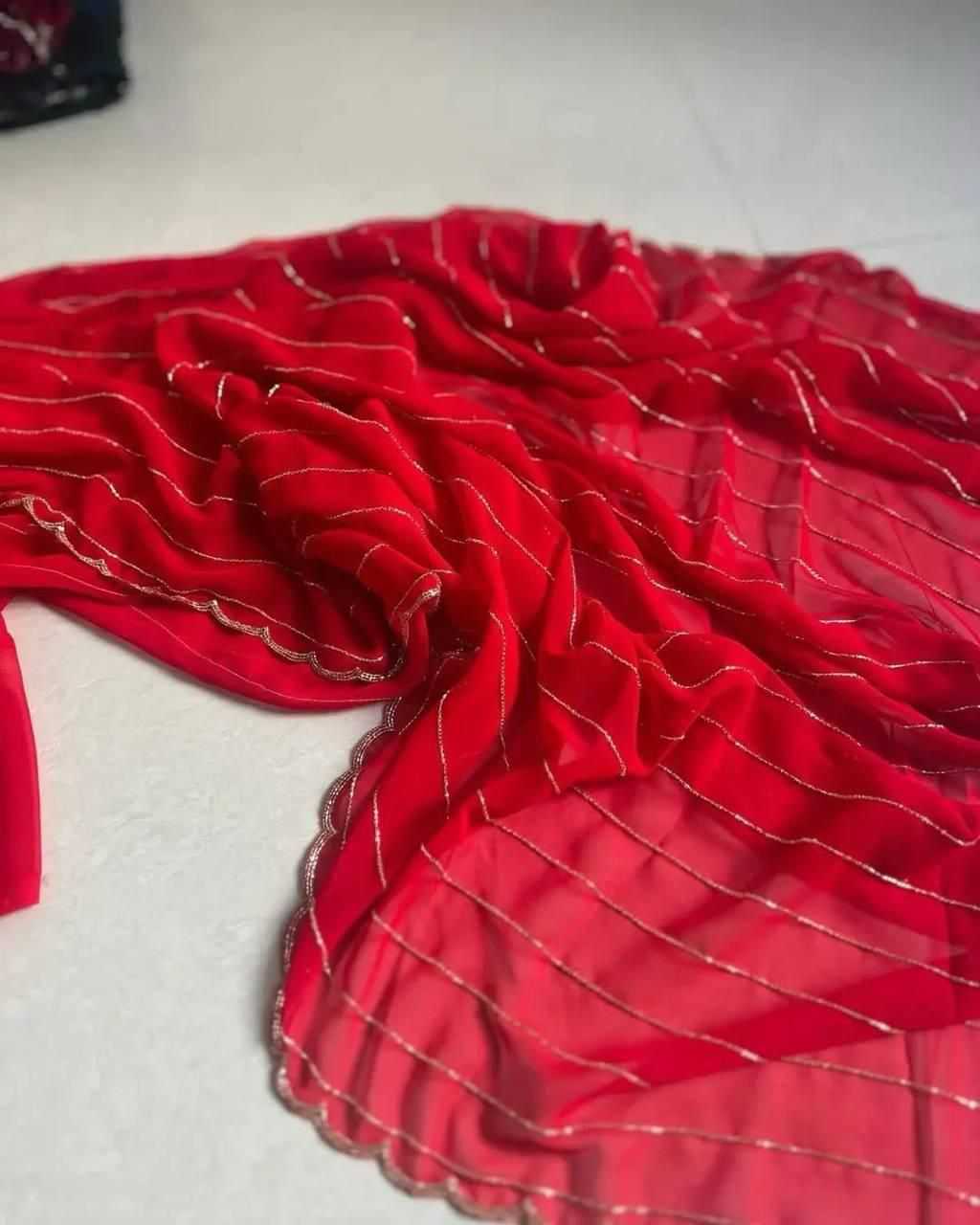 Georgette Festive Collections Party Wear  Red Saree