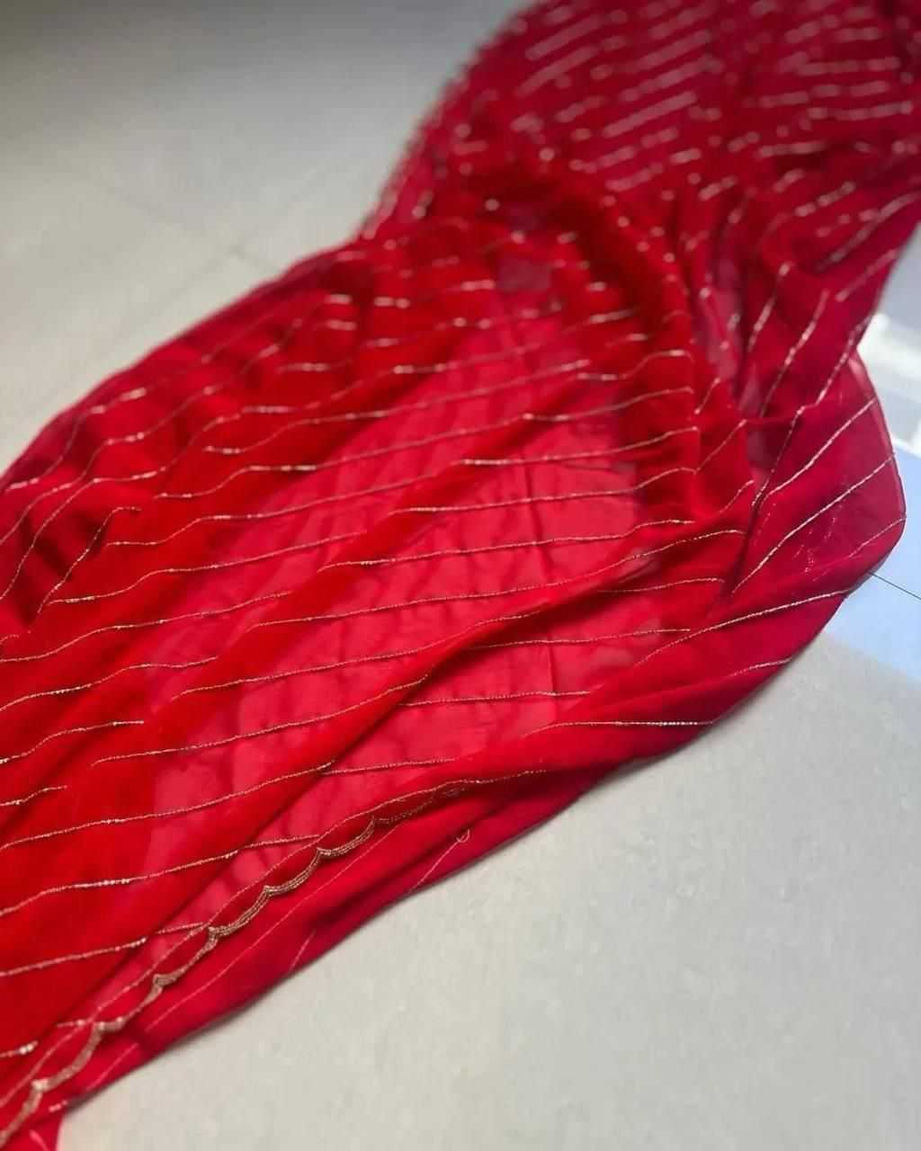 Georgette Festive Collections Party Wear  Red Saree