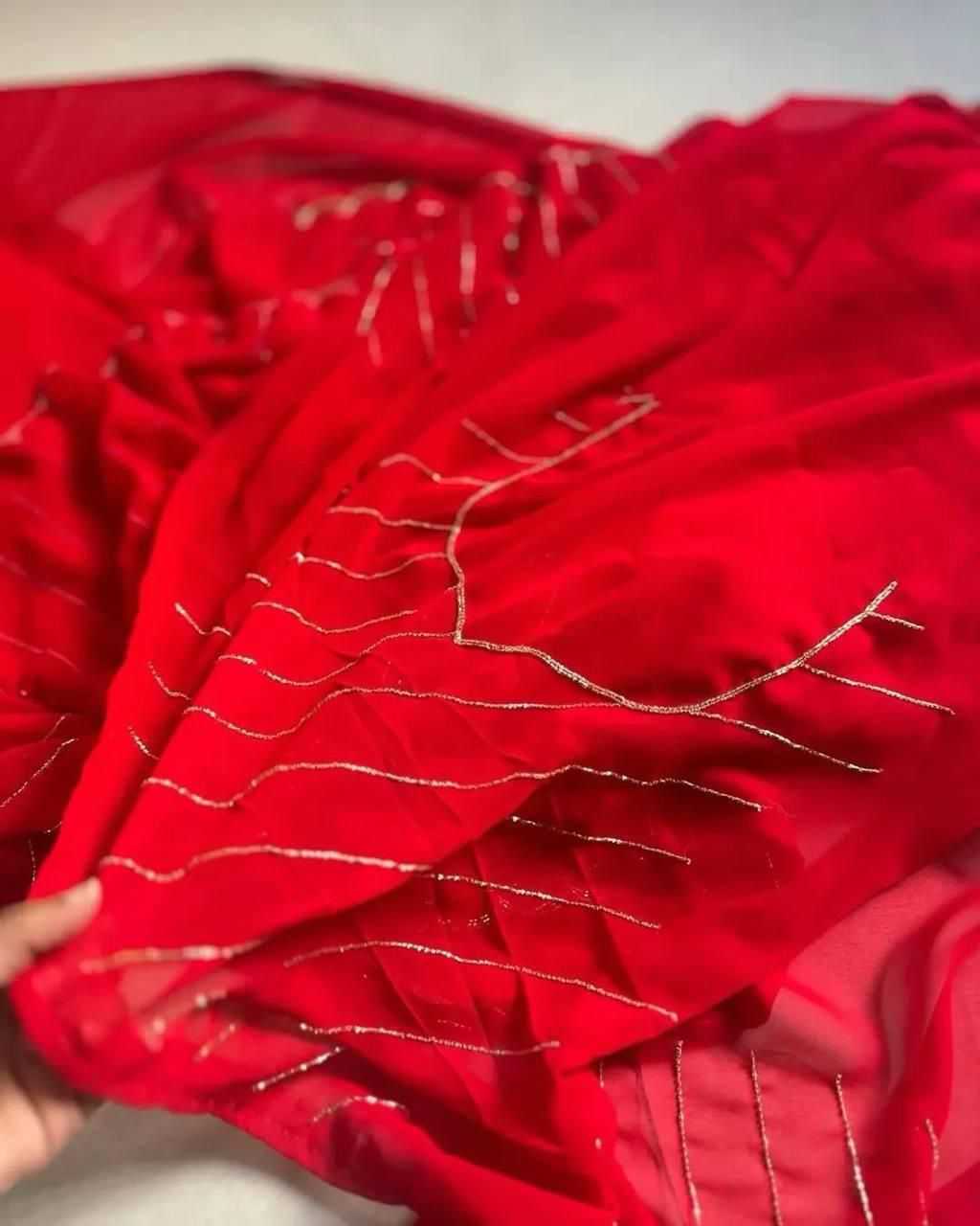 Georgette Festive Collections Party Wear  Red Saree