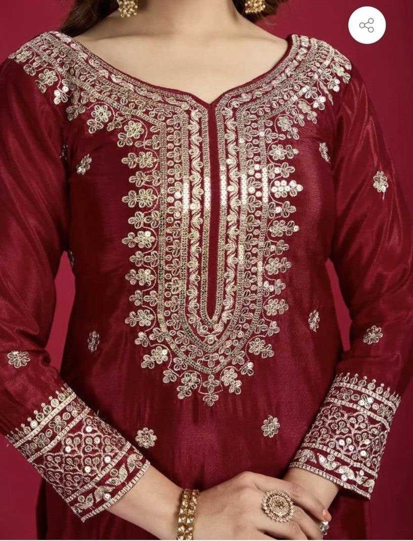 Heavy Chinnon Silk  Embroidered Sharara Salwar Suits