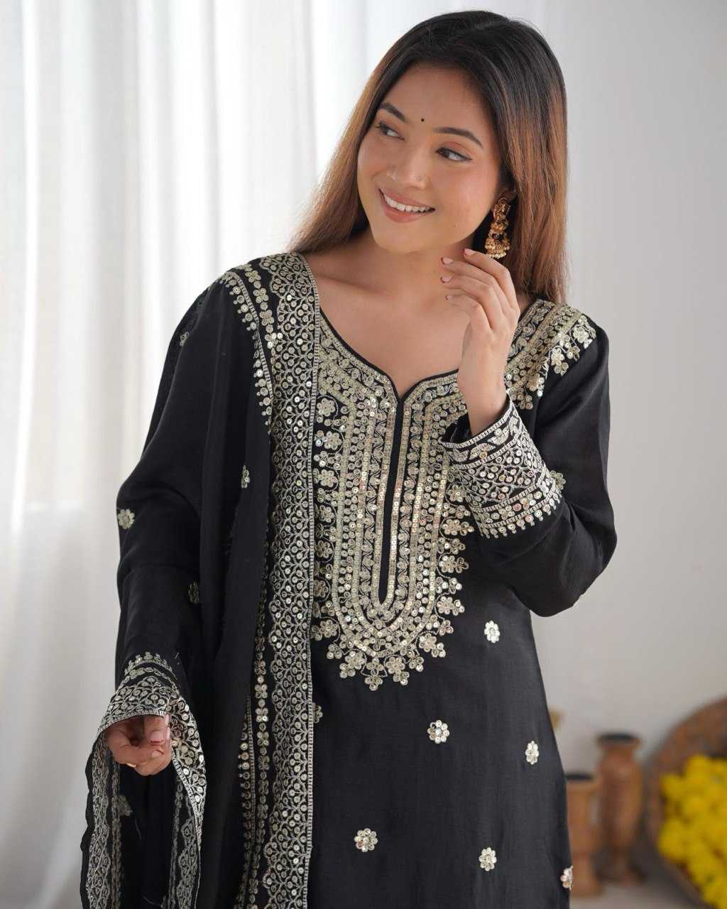 Heavy Chinnon Silk  Embroidered Sharara Salwar Suits