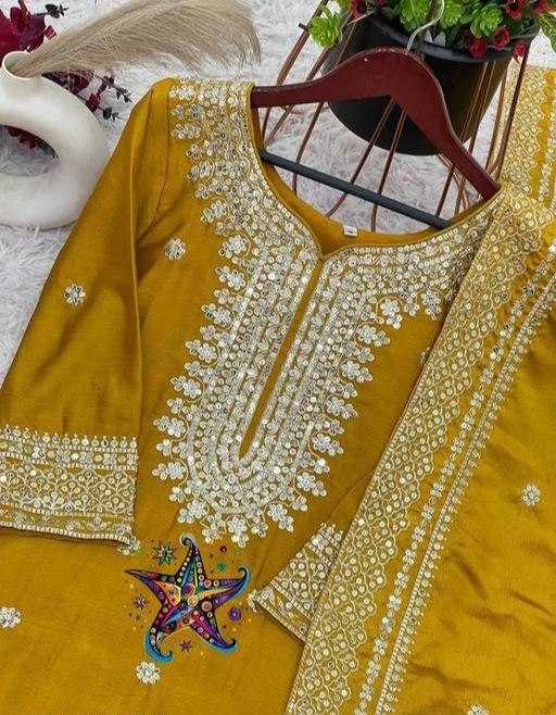 Heavy Chinnon Silk  Embroidered Sharara Salwar Suits