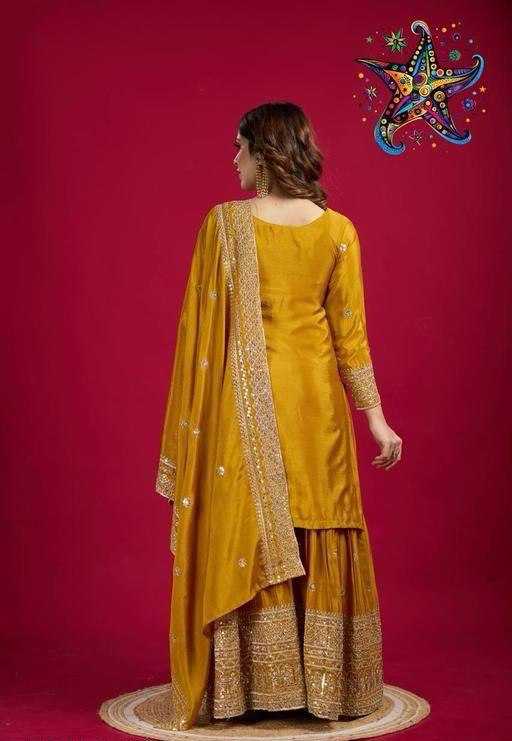 Heavy Chinnon Silk  Embroidered Sharara Salwar Suits