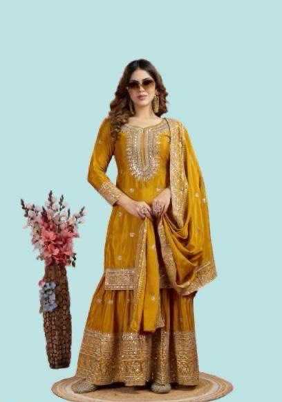 Heavy Chinnon Silk  Embroidered Sharara Salwar Suits