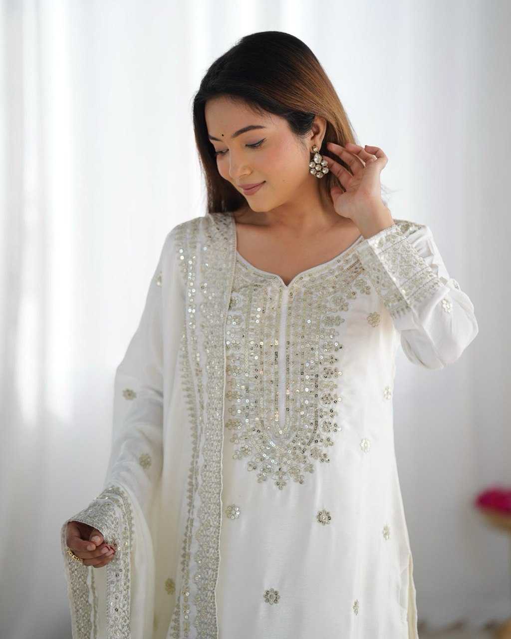 Heavy Chinnon Silk  Embroidered Sharara Salwar Suits