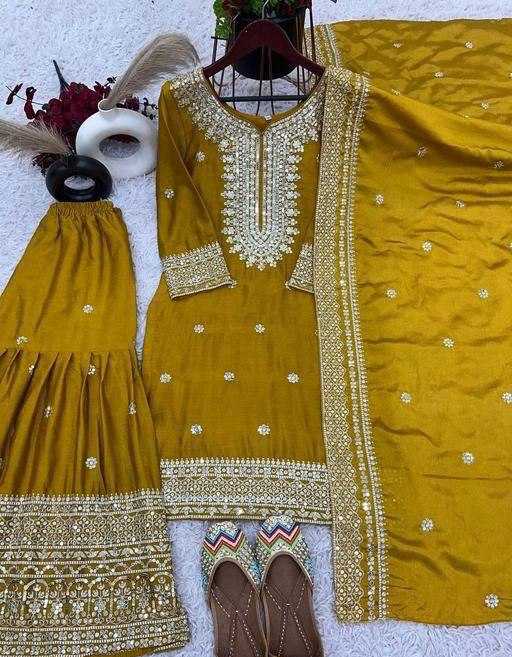 Heavy Chinnon Silk  Embroidered Sharara Salwar Suits
