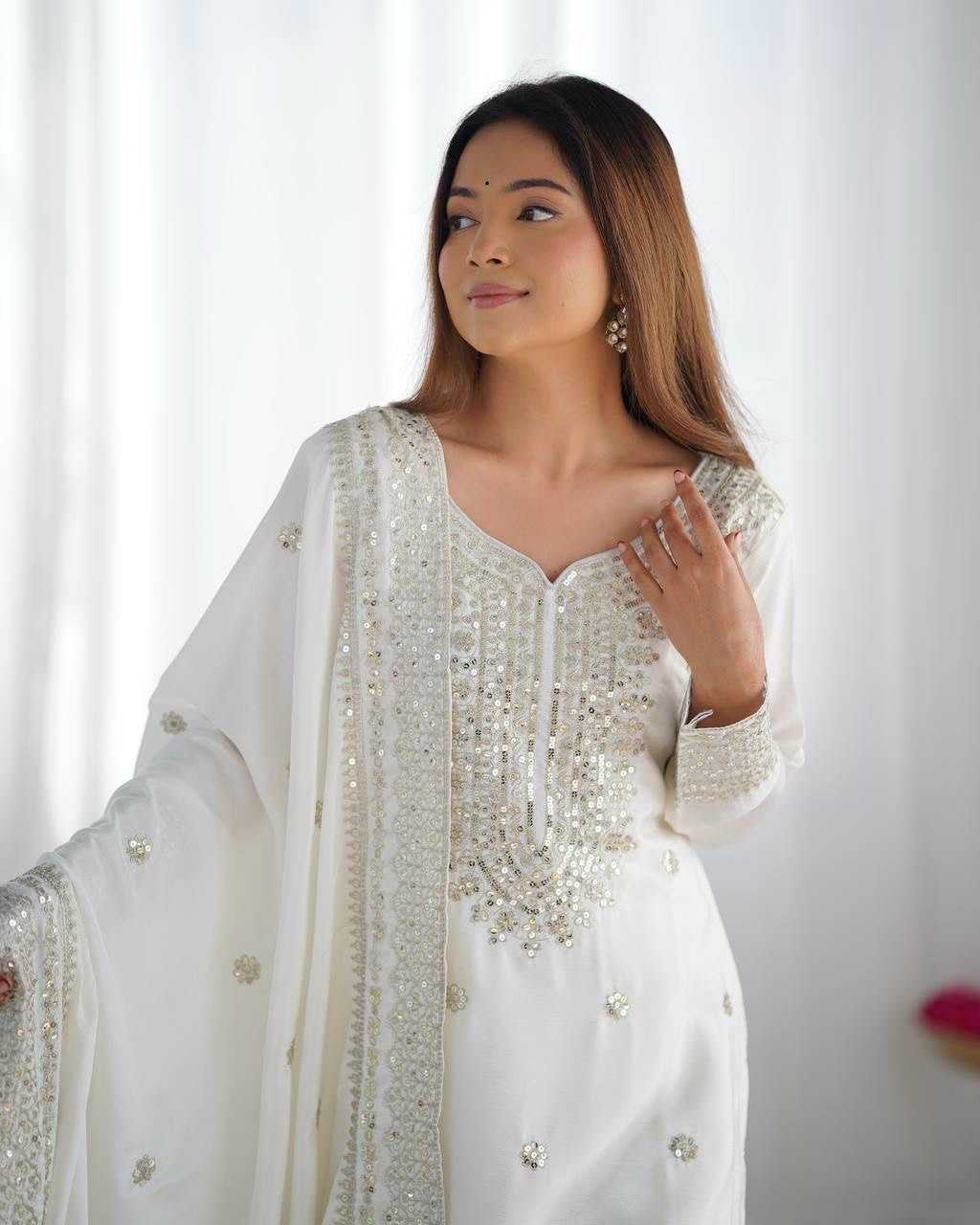 Heavy Chinnon Silk  Embroidered Sharara Salwar Suits