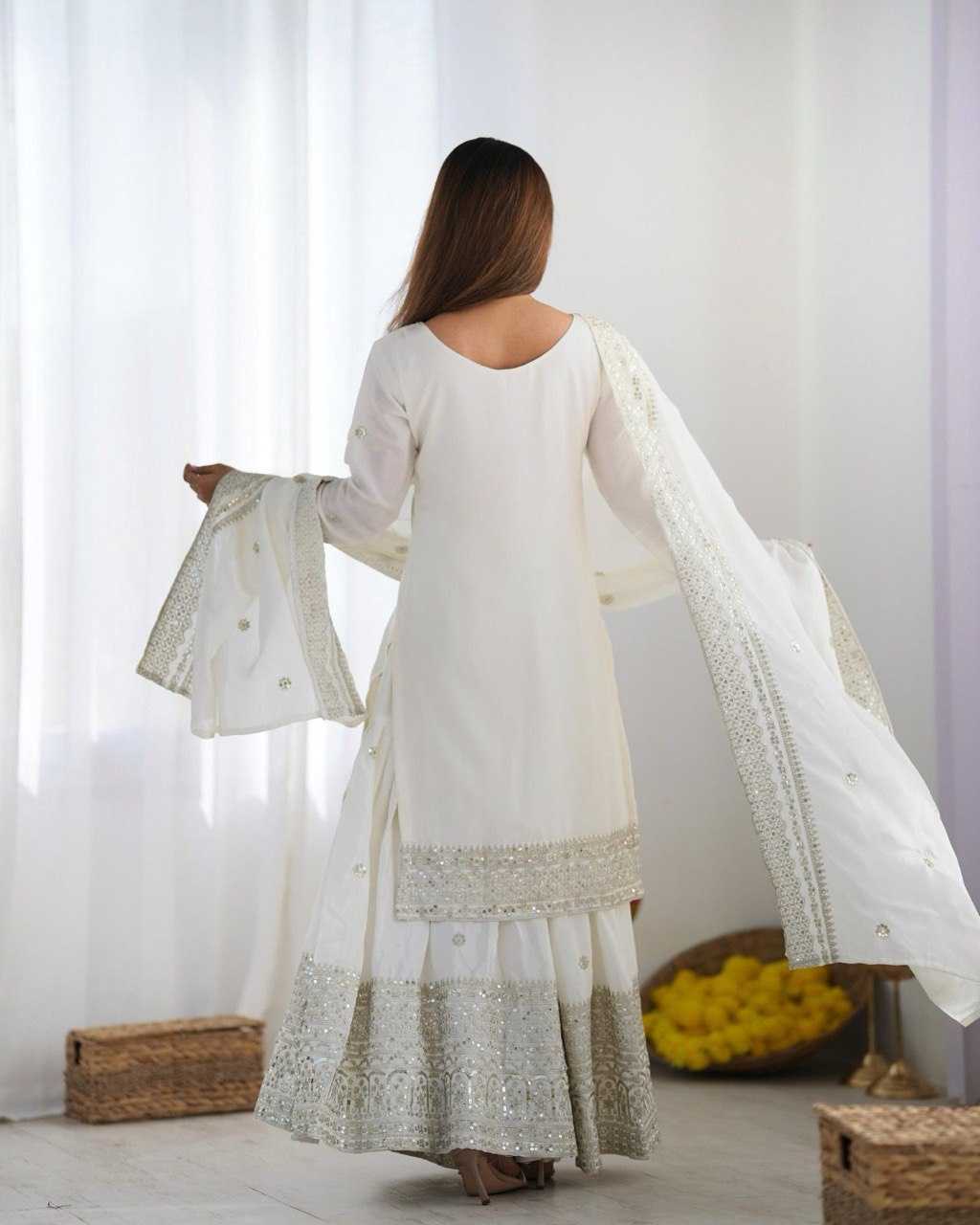 Heavy Chinnon Silk  Embroidered Sharara Salwar Suits