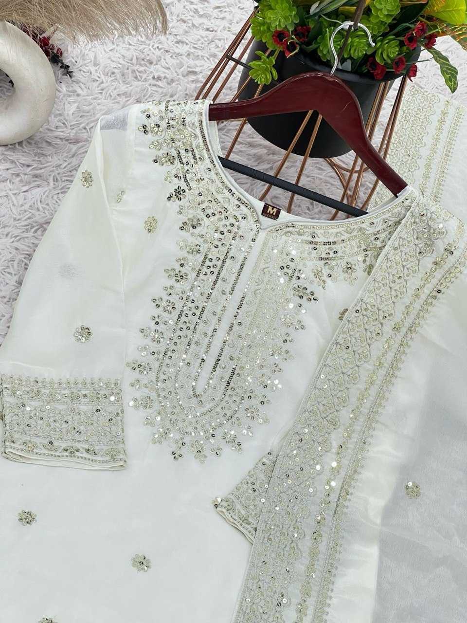 Heavy Chinnon Silk  Embroidered Sharara Salwar Suits
