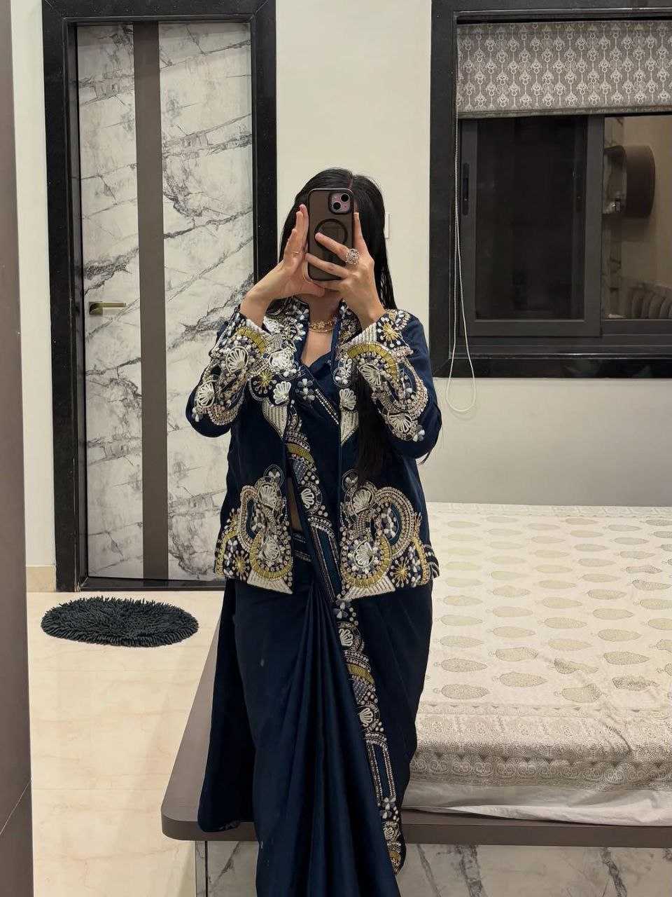 Heavy Crepe   Ready To Wear Party Wear Saree With Jacket