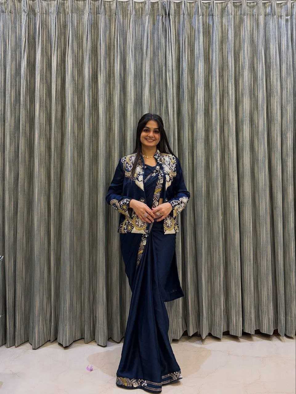 Heavy Crepe   Ready To Wear Party Wear Saree With Jacket