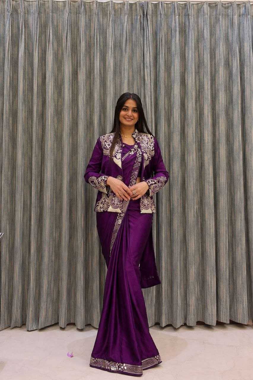 Heavy Crepe   Ready To Wear Party Wear Saree With Jacket