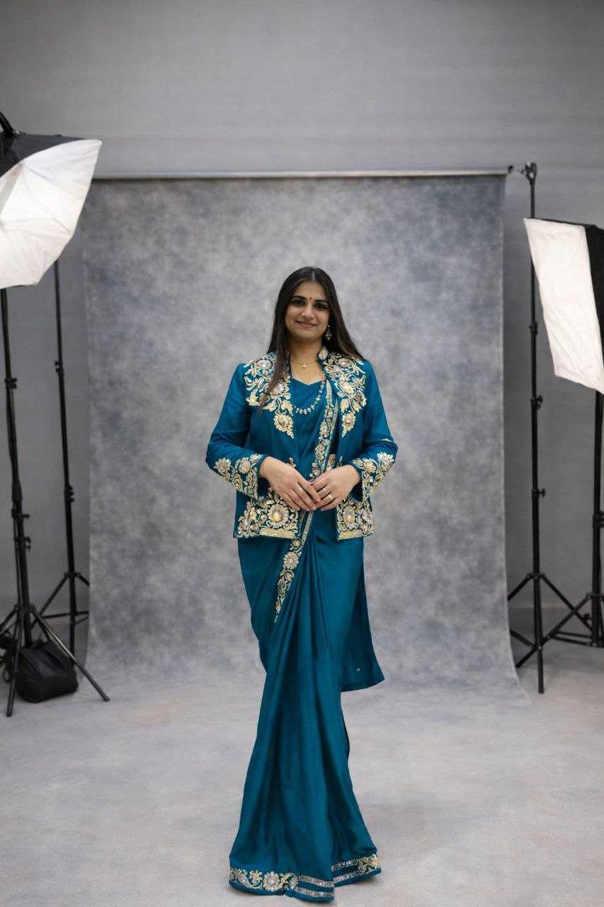 Heavy Crepe   Ready To Wear Party Wear Saree With Jacket