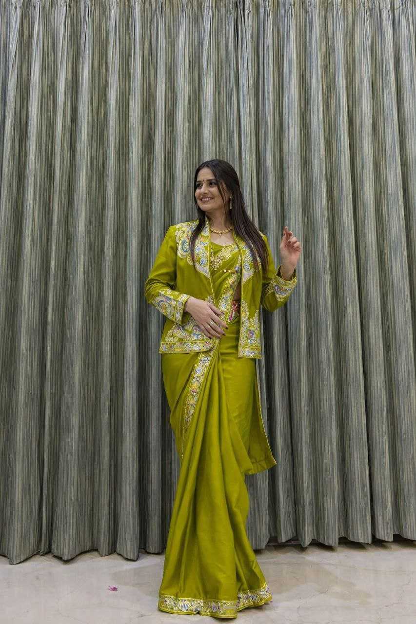 Heavy Crepe   Ready To Wear Party Wear Saree With Jacket