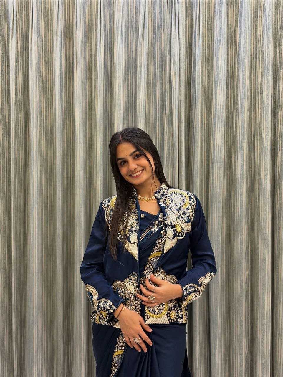 Heavy Crepe   Ready To Wear Party Wear Saree With Jacket