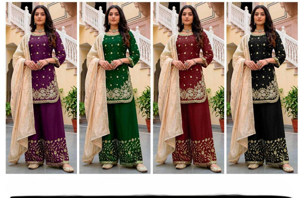 Jimmy Choo Fabric Designer Palazzo Suit | Wedding & Festive Luxury Ethnic Wear | 3-Piece Fully Stitched | M to XXL
