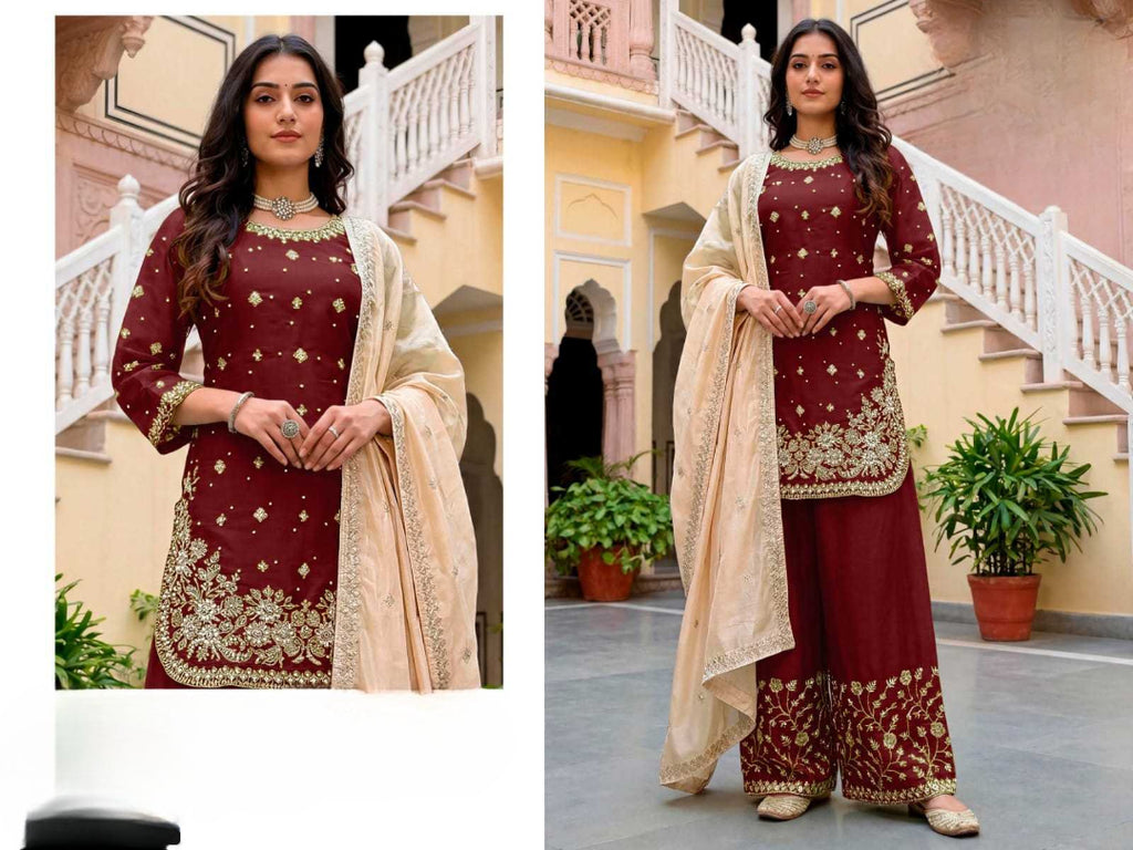 Jimmy Choo Fabric Designer Palazzo Suit | Wedding & Festive Luxury Ethnic Wear | 3-Piece Fully Stitched | M to XXL