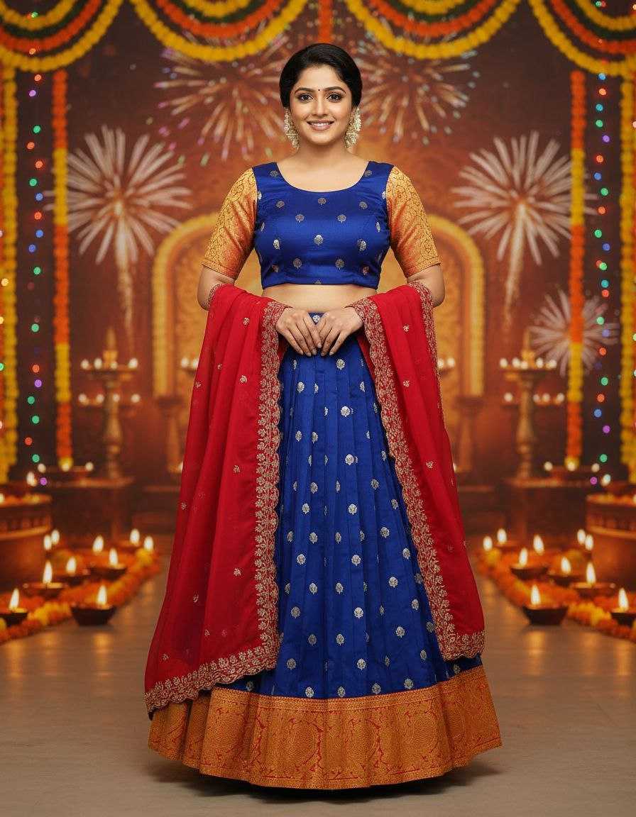 Kanjivaram Silk  Embroidered Zari Work Lehenga