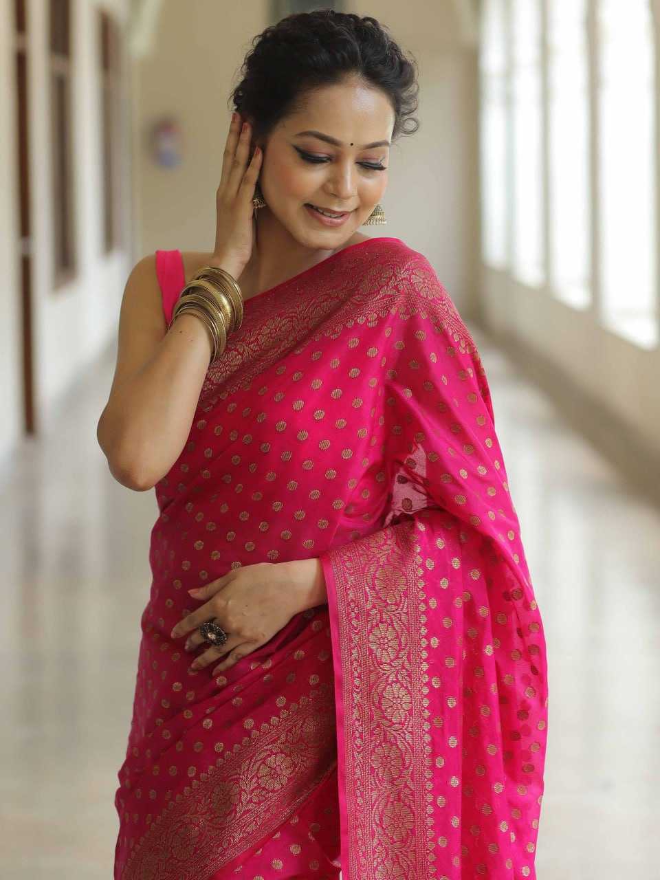 Lichi Silk   Designer Party Wear  Zari Border Saree