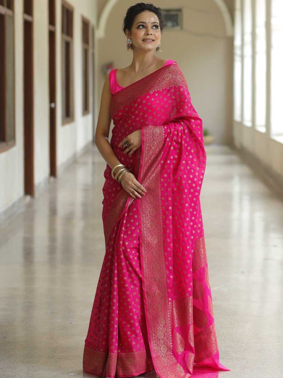 Lichi Silk   Designer Party Wear  Zari Border Saree