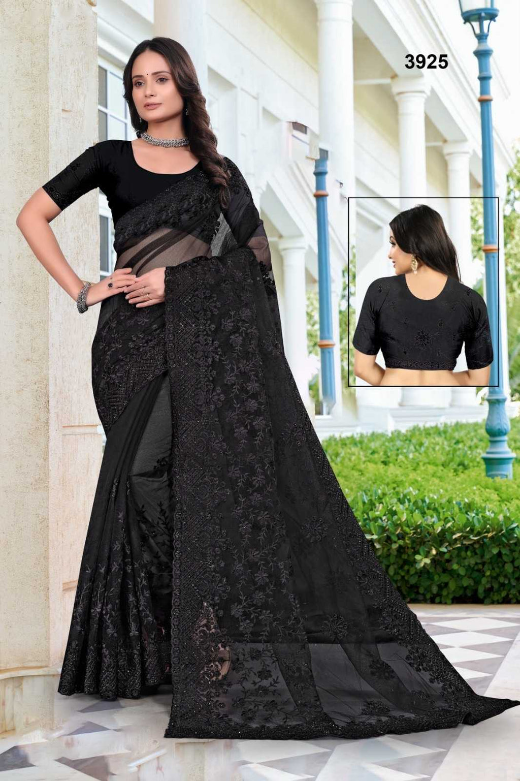 Net Party Wear Saree | Heavy Embellishment & Fancy Border Work | Fully Draped Festive Saree with Blouse Piece | Free Size