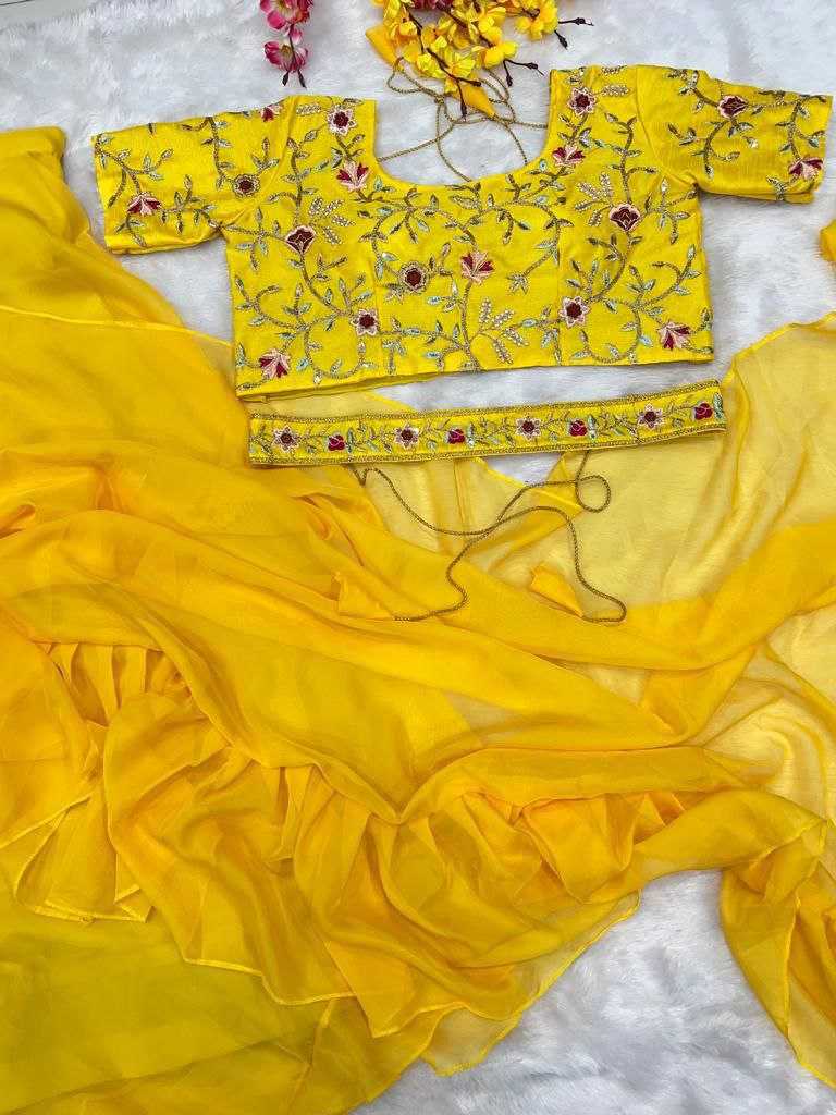 Ynf Organza  Sarees Wholesale Ready To Wear Sarees Lehenga Sarees Ruffle Sarees Manufacturer