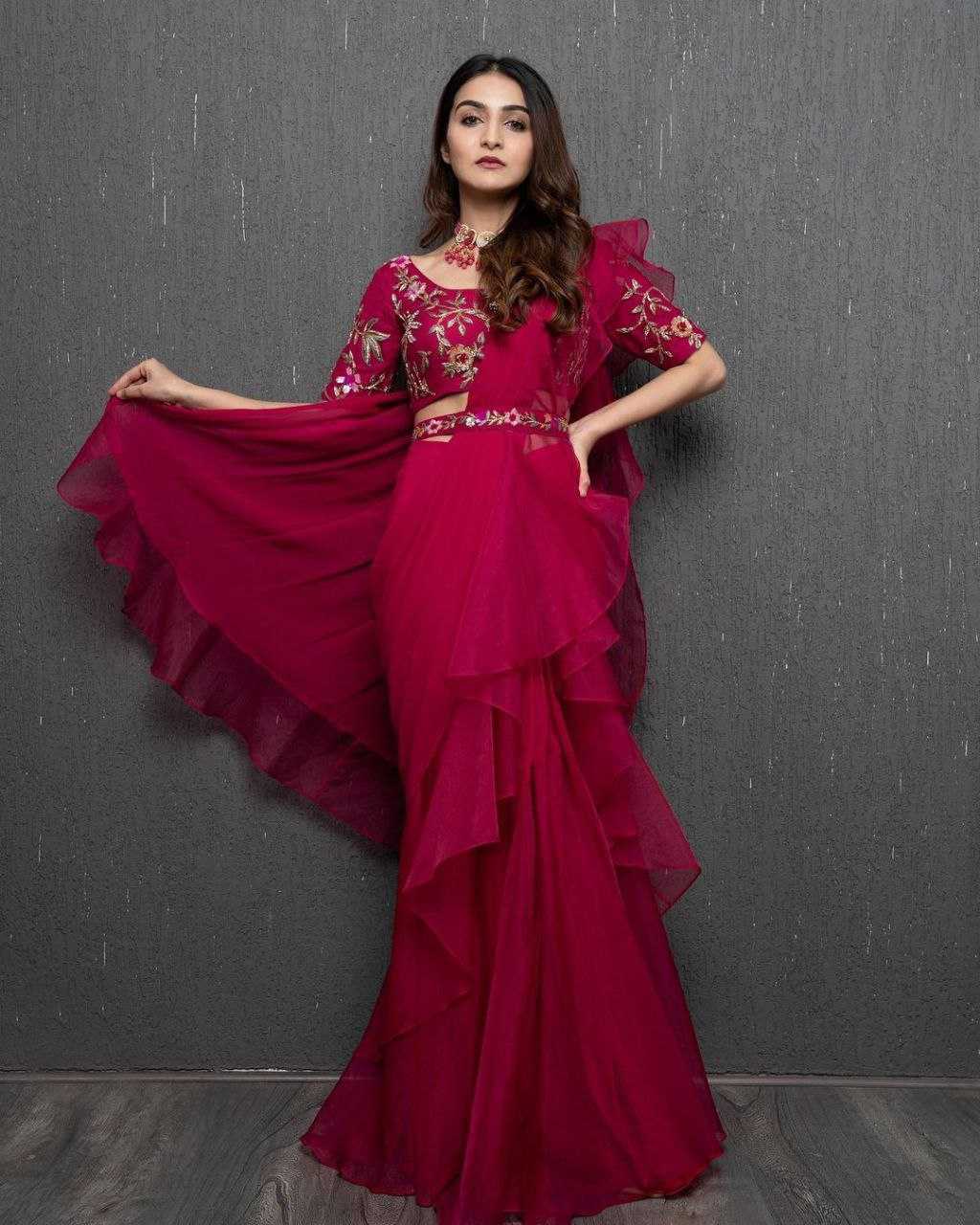 Ynf Organza  Sarees Wholesale Ready To Wear Sarees Lehenga Sarees Ruffle Sarees Manufacturer