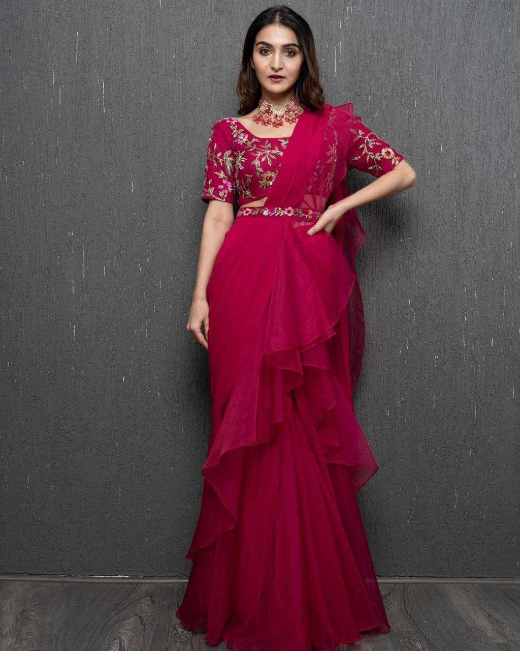 Ynf Organza  Sarees Wholesale Ready To Wear Sarees Lehenga Sarees Ruffle Sarees Manufacturer