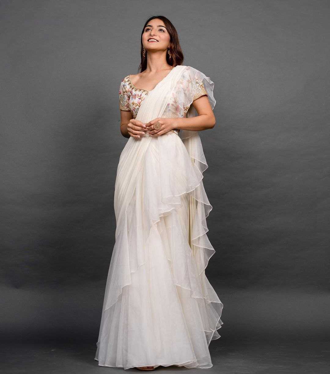 Ynf Organza  Sarees Wholesale Ready To Wear Sarees Lehenga Sarees Ruffle Sarees Manufacturer