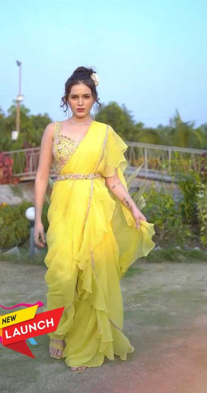 Ynf Organza  Sarees Wholesale Ready To Wear Sarees Lehenga Sarees Ruffle Sarees Manufacturer