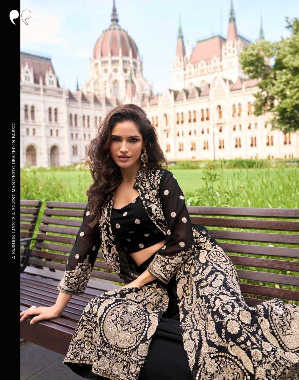 Premium Georgette Heavy Bead Embroidery Shrug Set | 3-Piece Indo-Western | Sizes S–XXL