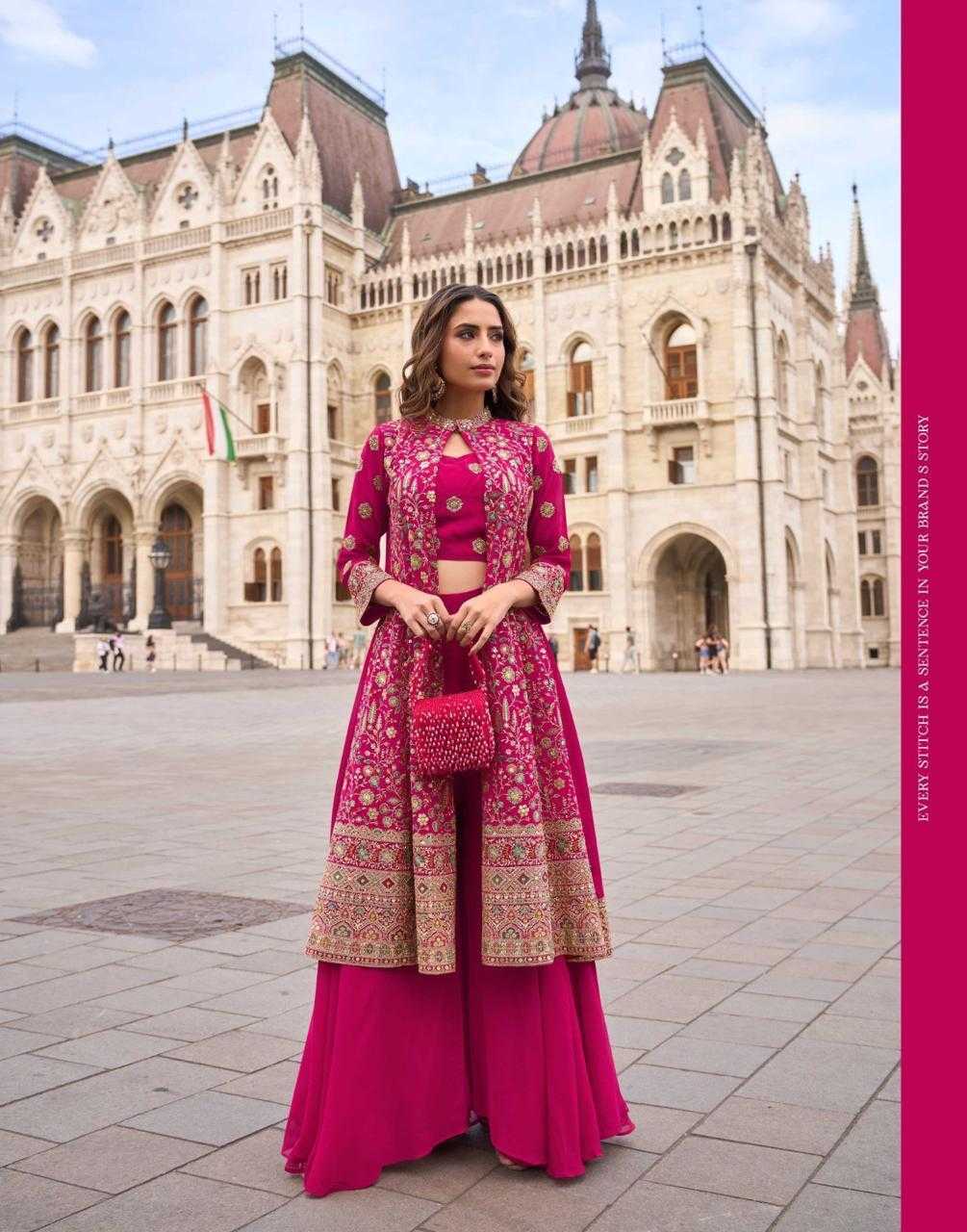 Premium Georgette Heavy Bead Embroidery Shrug Set | 3-Piece Indo-Western | Sizes S–XXL