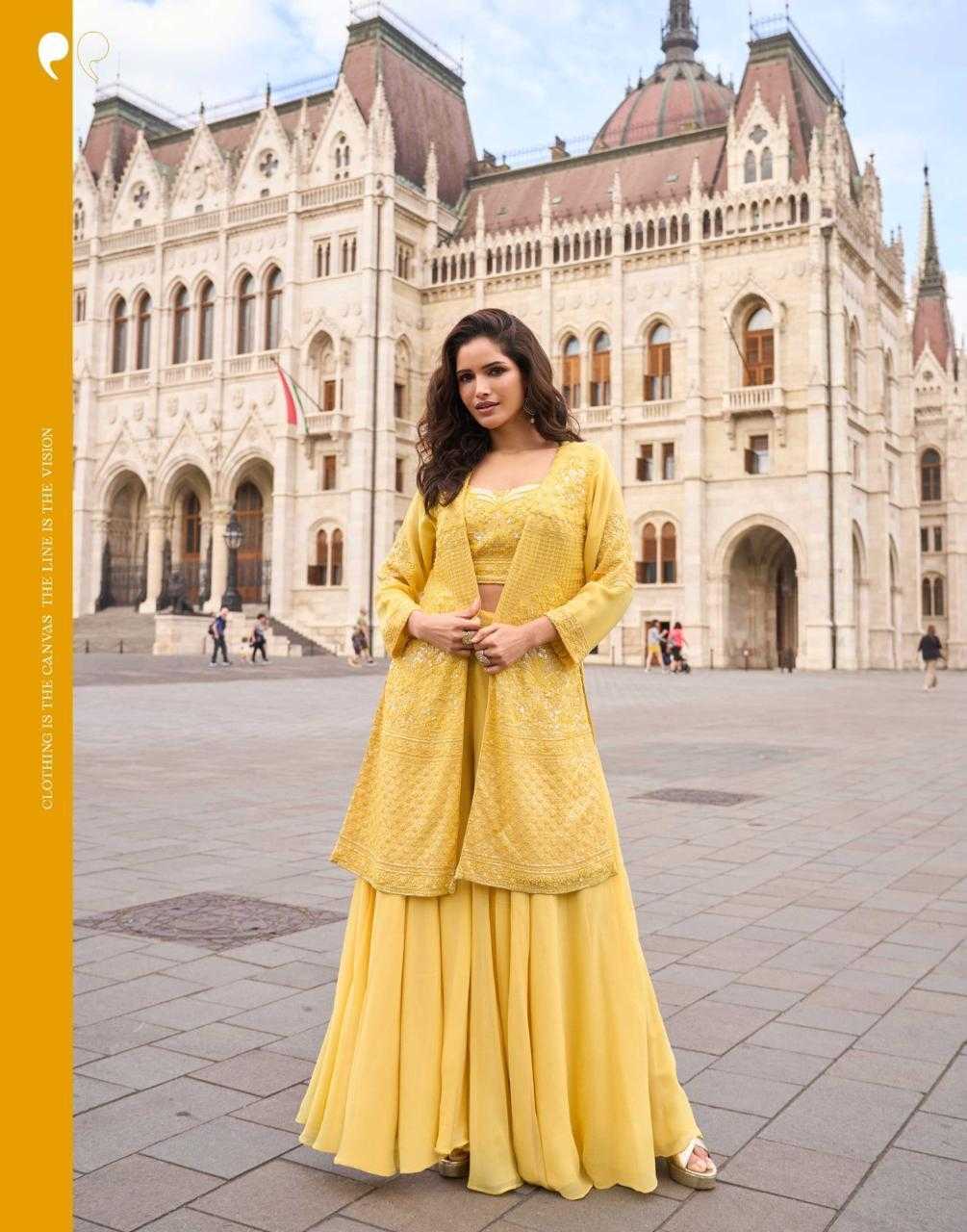 Premium Georgette Heavy Bead Embroidery Shrug Set | 3-Piece Indo-Western | Sizes S–XXL
