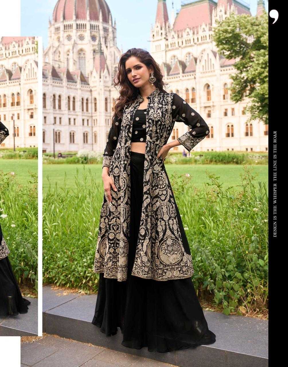 Premium Georgette Heavy Bead Embroidery Shrug Set | 3-Piece Indo-Western | Sizes S–XXL
