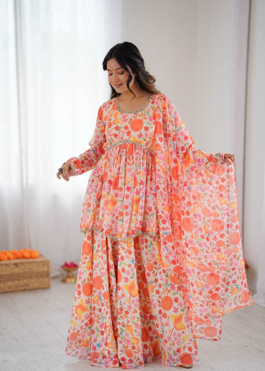 Premium Roman Silk  Palazzo  Designer  Ethnic Suit
