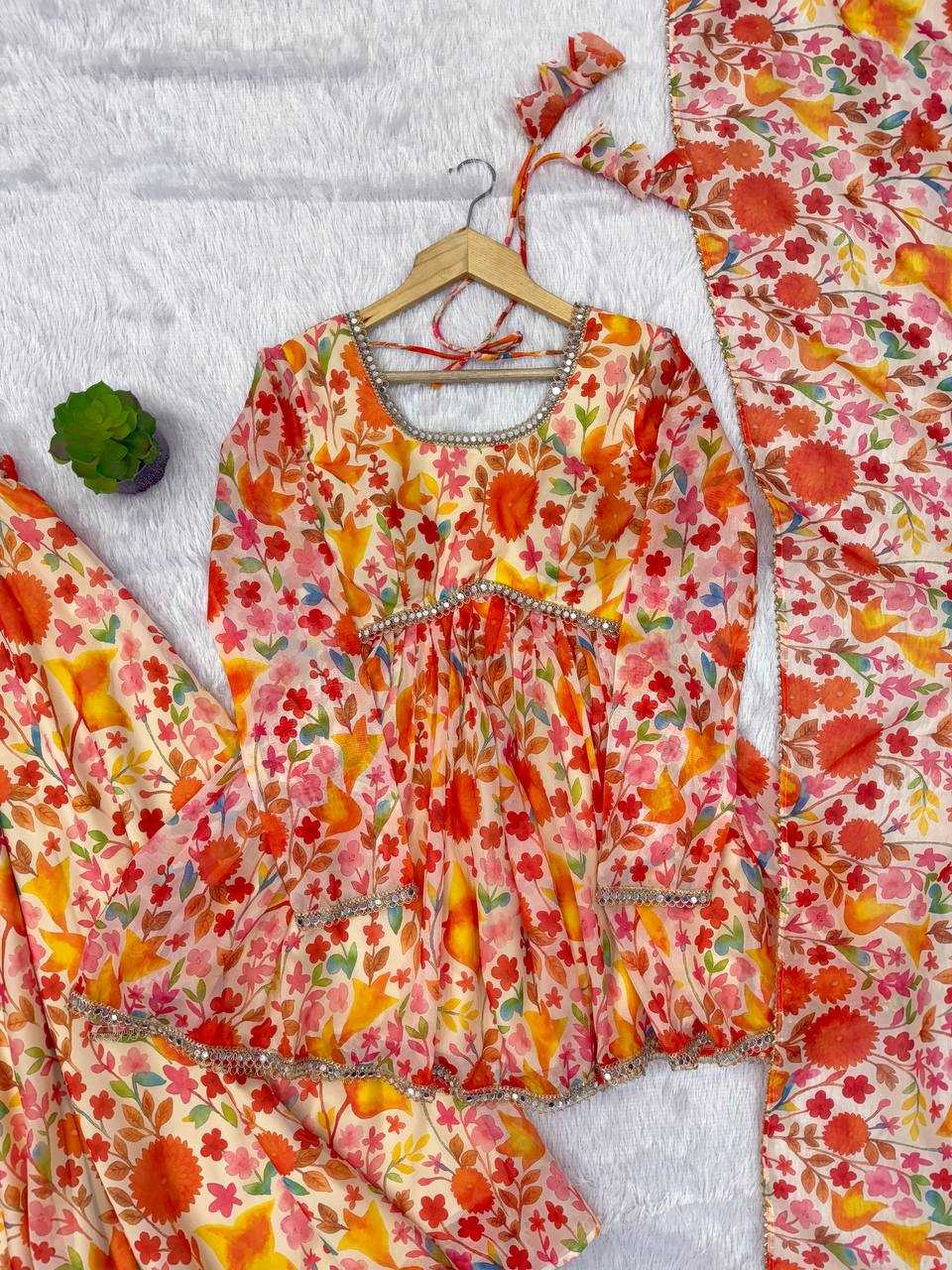 Premium Roman Silk  Palazzo  Designer  Ethnic Suit