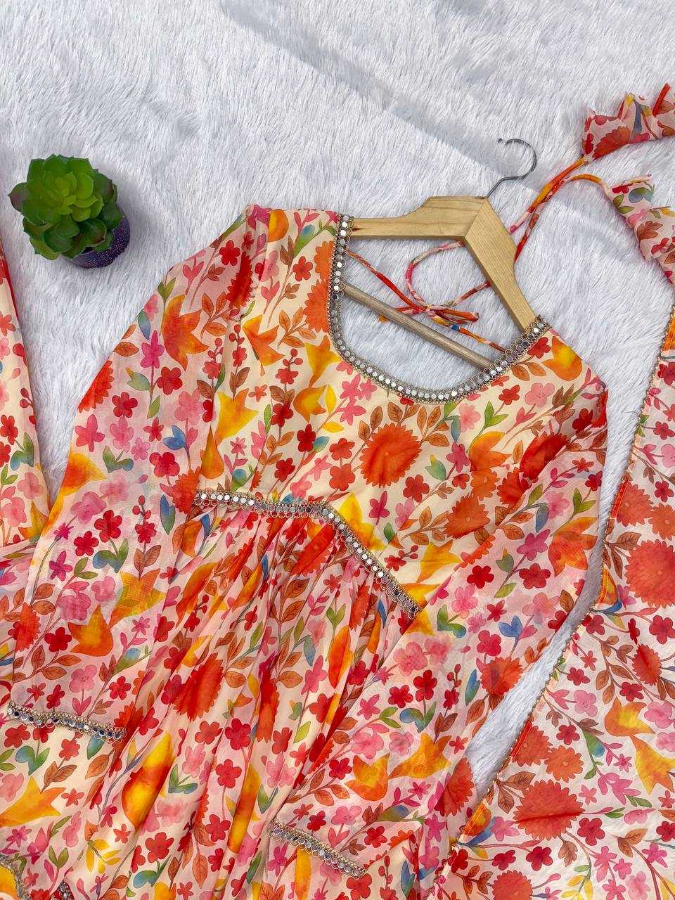 Premium Roman Silk  Palazzo  Designer  Ethnic Suit