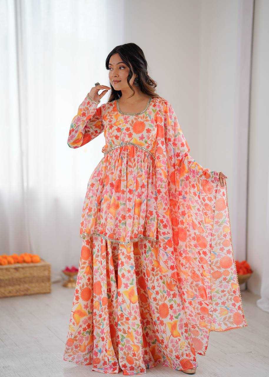 Premium Roman Silk  Palazzo  Designer  Ethnic Suit