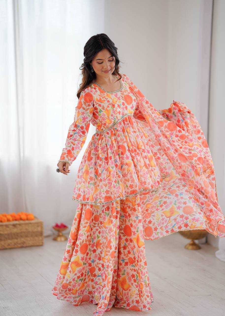 Premium Roman Silk  Palazzo  Designer  Ethnic Suit