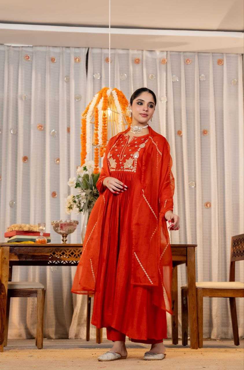 Chanderi Silk Kurti Set with Organza Embroidery Dupatta | Sequence Work Ethnic Wear | Wedding & Festive 3-Piece Set for Women | S–XXL | Gift-Ready