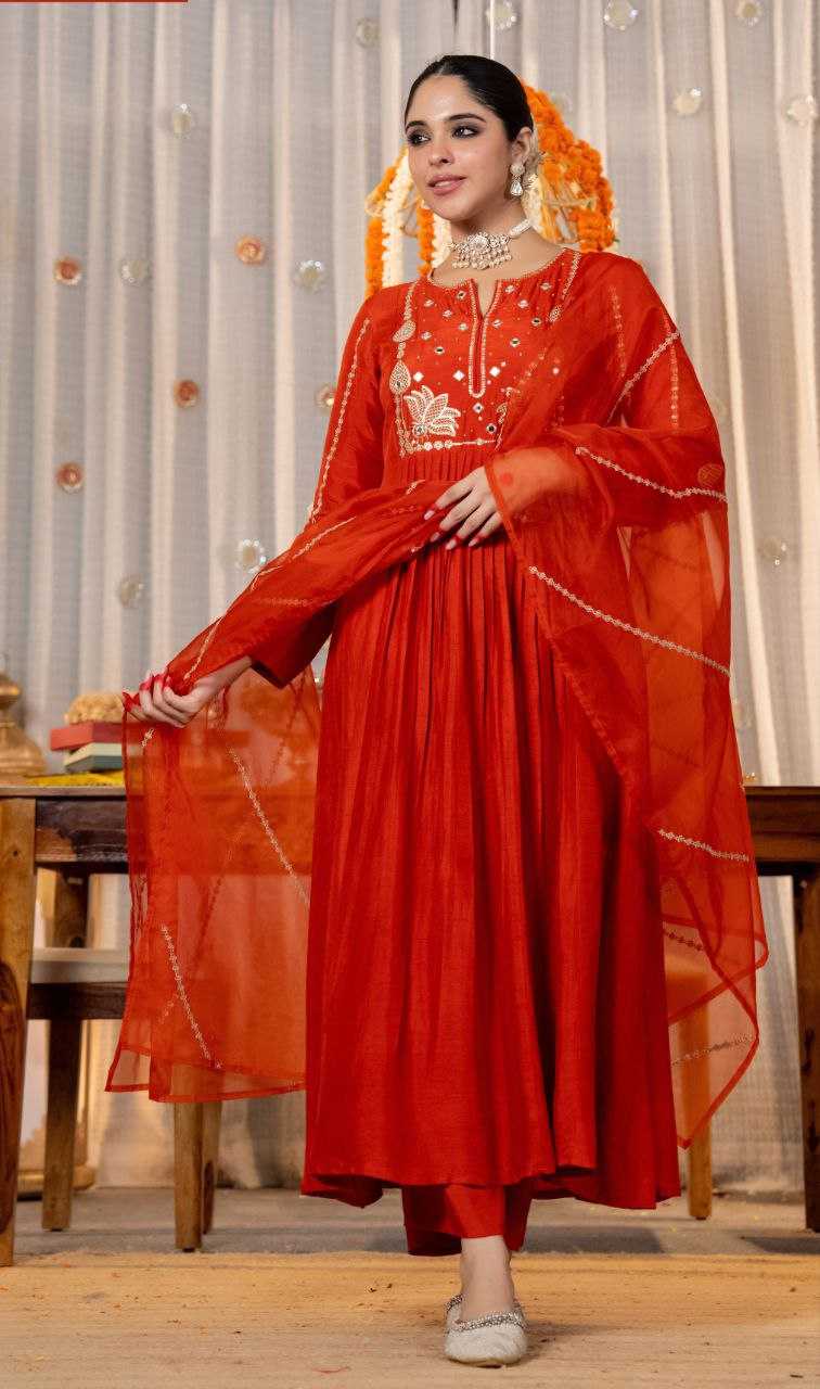 Chanderi Silk Kurti Set with Organza Embroidery Dupatta | Sequence Work Ethnic Wear | Wedding & Festive 3-Piece Set for Women | S–XXL | Gift-Ready