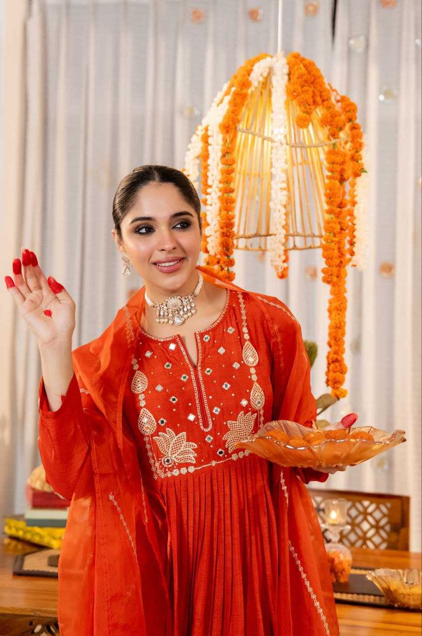 Chanderi Silk Kurti Set with Organza Embroidery Dupatta | Sequence Work Ethnic Wear | Wedding & Festive 3-Piece Set for Women | S–XXL | Gift-Ready