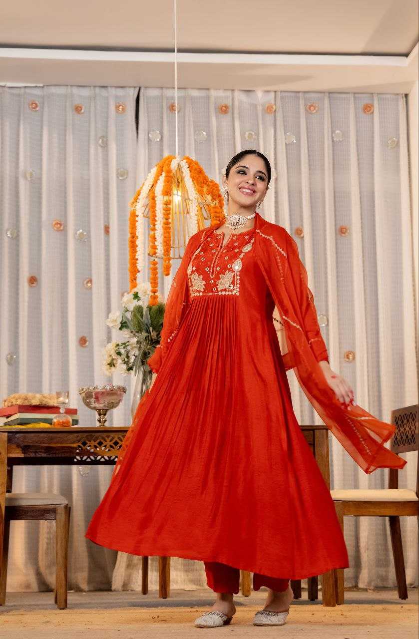 Chanderi Silk Kurti Set with Organza Embroidery Dupatta | Sequence Work Ethnic Wear | Wedding & Festive 3-Piece Set for Women | S–XXL | Gift-Ready