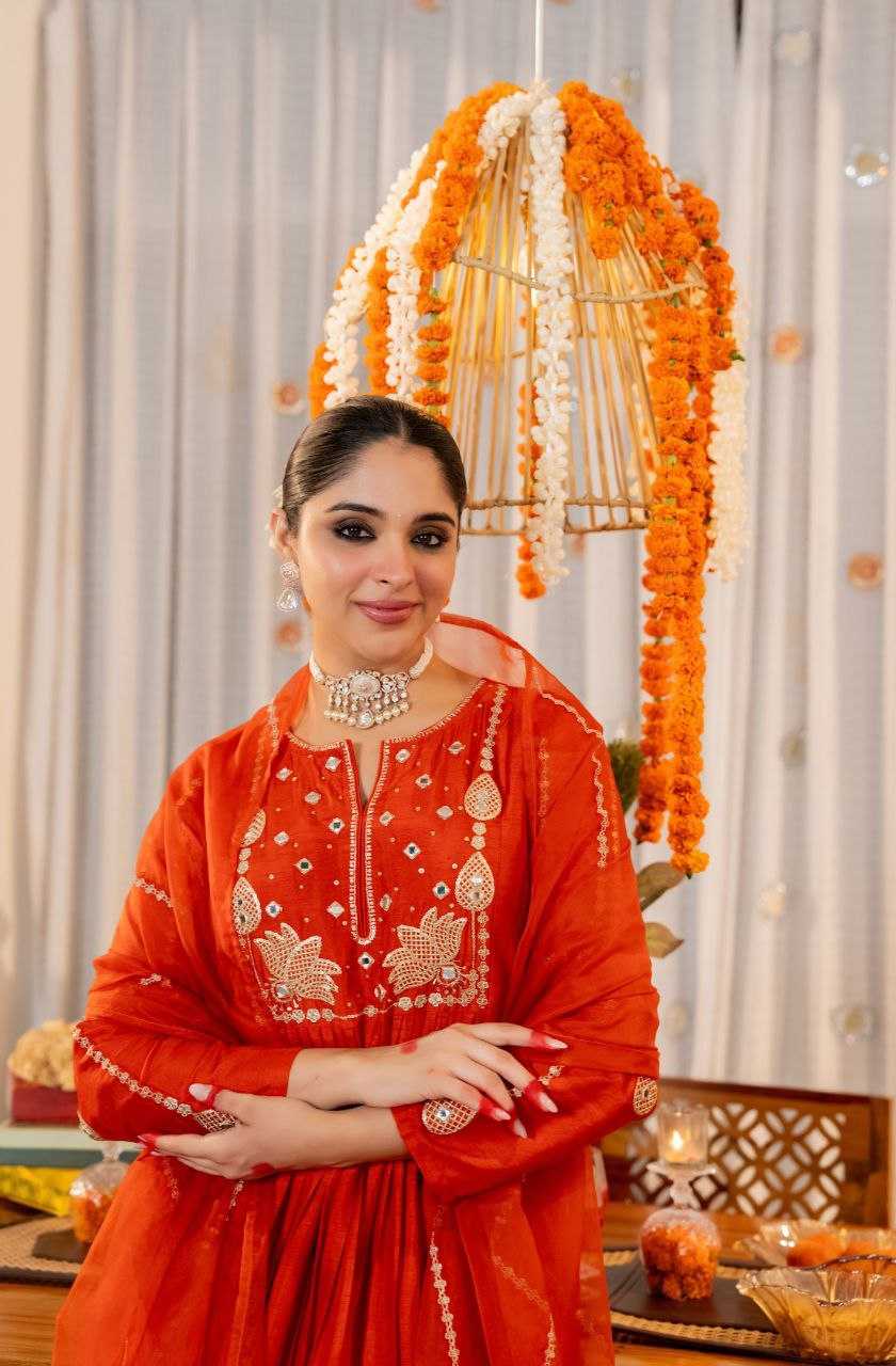 Chanderi Silk Kurti Set with Organza Embroidery Dupatta | Sequence Work Ethnic Wear | Wedding & Festive 3-Piece Set for Women | S–XXL | Gift-Ready