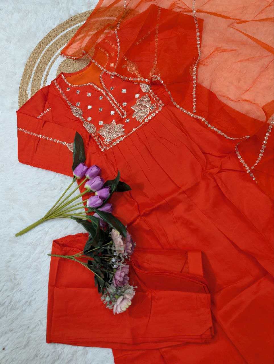 Chanderi Silk Kurti Set with Organza Embroidery Dupatta | Sequence Work Ethnic Wear | Wedding & Festive 3-Piece Set for Women | S–XXL | Gift-Ready