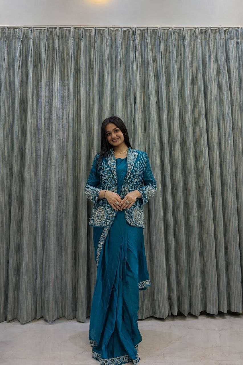 Rangoli Silk  Ready To Wear Sequence  Embroidered  Saree with Jacket